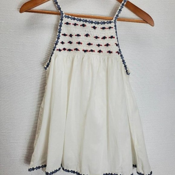 Pilcro Embroidered Flowy Tank Womens XS Smocked White/Red/Blue - Picture 2 of 8